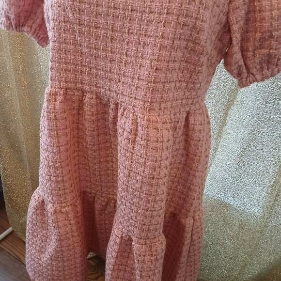 Simply Southern Pink and Gold Boucle Babydoll Dress - Picture 4 of 9